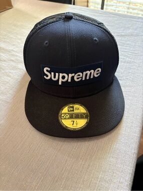 Supreme Black and White Logo 59FIFTY Fitted Cap